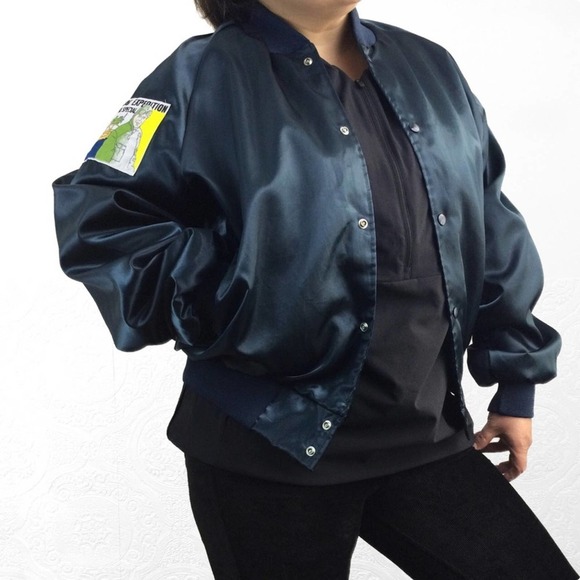 Vintage Taylor blue satin flight club patch bomber jacket xxl unisex - Picture 1 of 12